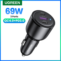UGREEN 69W ładowarka samochodowa USB typ C podwójny Port PD QC 4.0 3.0 szybkie ładowanie do laptopa ładowarka samochodowa do telefonu iPhone 13 12 Samsung 1